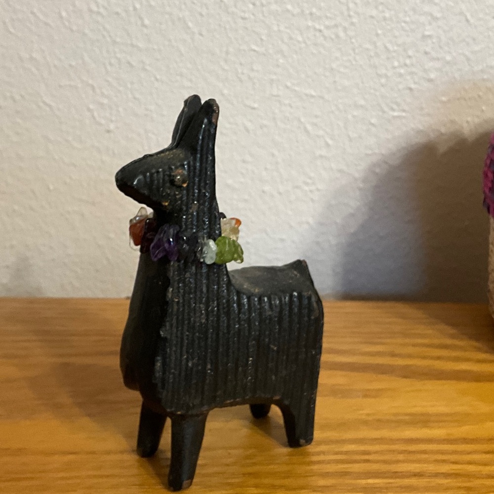 Colorful Woven Basket with solid metal Llama Figurine